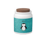 Personalized name penguin turquoise glitter candy dishes