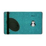 Personalized name penguin turquoise glitter iPad cases