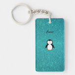 Personalized name penguin turquoise glitter acrylic key chain