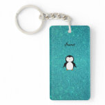 Personalized name penguin turquoise glitter key chains