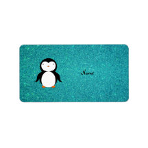 Personalized name penguin turquoise glitter personalized address labels