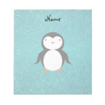Personalized name penguin turquoise glitter memo note pad