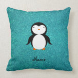 Personalized name penguin turquoise glitter pillows