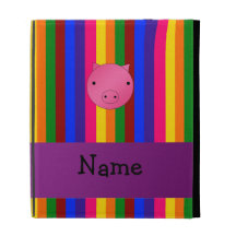 Personalized name pig face rainbow stripes iPad folio cases