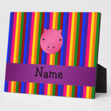 Personalized name pig face rainbow stripes photo plaque