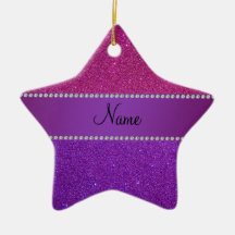 Personalized name pink and purple glitter ornament