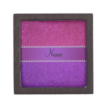 Personalized name pink and purple glitter premium keepsake box
