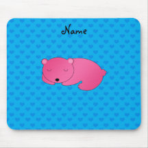 Personalized name pink bear blue hearts mousepads
