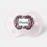 Personalized Name Pink/Black Zebra Stripe Posh pacifiers