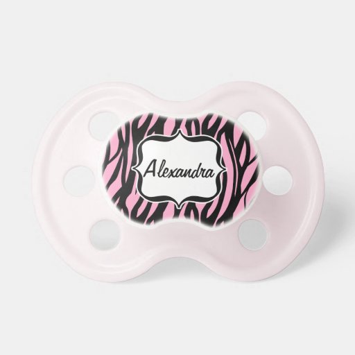 Personalized Name Pink/Black Zebra Stripe Posh Pacifier Zazzle