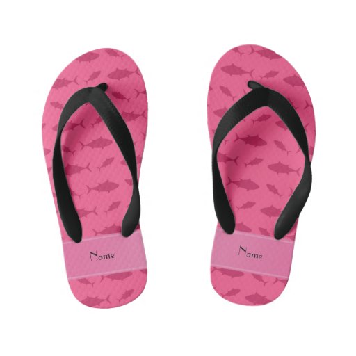 Personalized name pink bluefin tuna pattern kid's flip flops