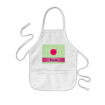 Personalized name pink cat face green polka dots aprons