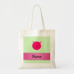 Personalized name pink cat face green polka dots bags