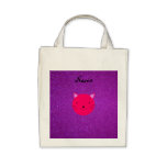 Personalized name pink cat face purple glitter bags