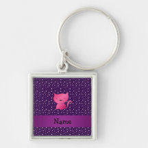Personalized name pink cat purple stars keychains