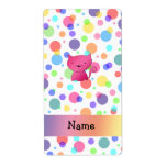 Personalized name pink cat rainbow polka dots personalized shipping label