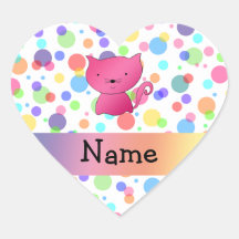 Personalized name pink cat rainbow polka dots stickers