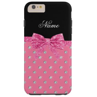 Personalized name pink diamonds pink bow tough iPhone 6 plus case