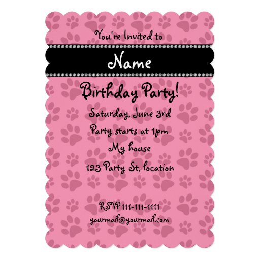 Personalized name pink dog paw prints personalized announcements