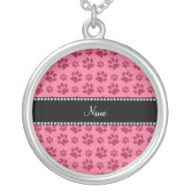 Personalized name pink dog paw prints jewelry