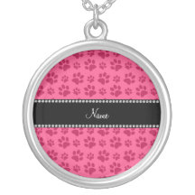 Personalized name pink dog paw prints custom jewelry