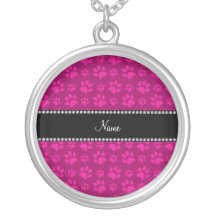 Personalized name pink dog paw prints pendant