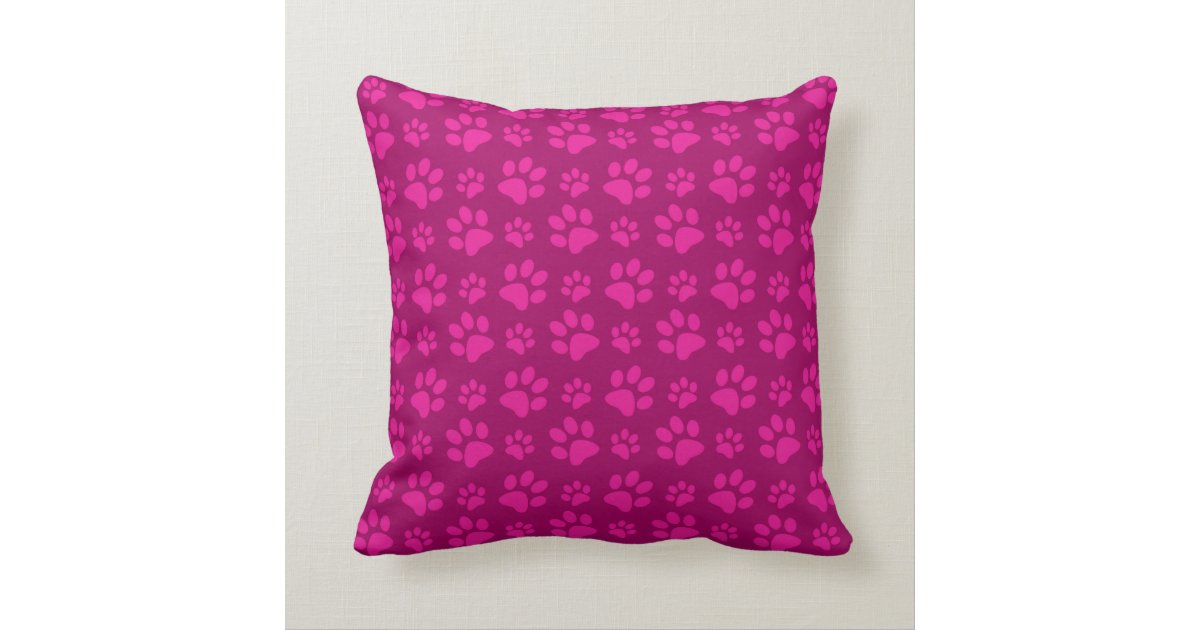 Personalized name pink dog paw prints throw pillow Zazzle