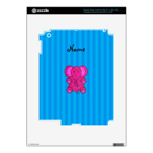 Personalized name pink elephant blue stripes skins for iPad 3