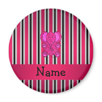 Personalized name pink elephant pink black stripes fridge magnet