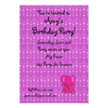 Personalized name pink elephant purple bubbles announcement