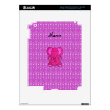 Personalized name pink elephant purple bubbles skins for iPad 3