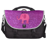 Personalized name pink elephant purple glitter laptop commuter bag