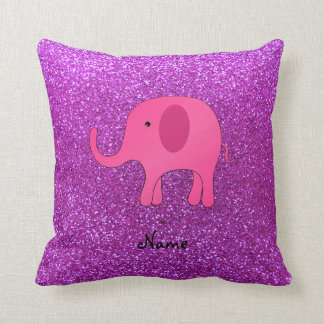 Personalized name pink elephant purple glitter throw pillow