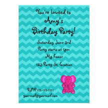 Personalized name pink elephant turquoise chevrons announcements