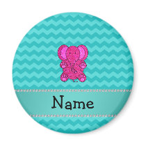 Personalized name pink elephant turquoise chevrons fridge magnets