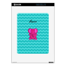 Personalized name pink elephant turquoise chevrons decal for iPad