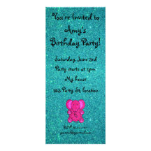 Personalized name pink elephant turquoise glitter personalized announcement