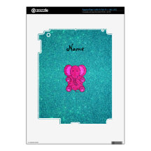Personalized name pink elephant turquoise glitter skin for iPad 3