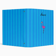 Personalized name pink flamingo blue stripes binder