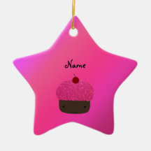 Personalized name pink glitter cupcake ornament