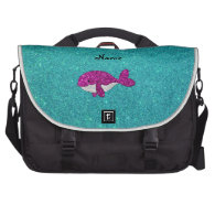 Personalized name pink glitter whale turquoise commuter bag