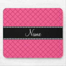 Personalized name pink grid pattern mouse pad