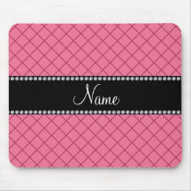 Personalized name pink grid pattern mousepads