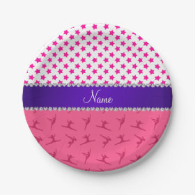 Personalized name pink gymnastics pink stars 7 inch paper plate