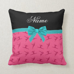 Personalized name pink gymnastics turquoise bow throw pillow