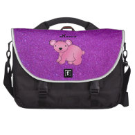 Personalized name pink koala purple glitter laptop computer bag