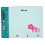 Personalized name pink lion turquoise glitter dry erase whiteboards