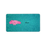 Personalized name pink manatee turquoise glitter custom address label