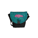 Personalized name pink manatee turquoise glitter courier bag