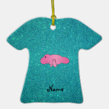 Personalized name pink manatee turquoise glitter christmas ornaments